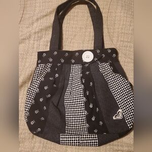 Y2K Roxy Tote Bag Black and White Patchwork Shoulder Bag Button Closure
